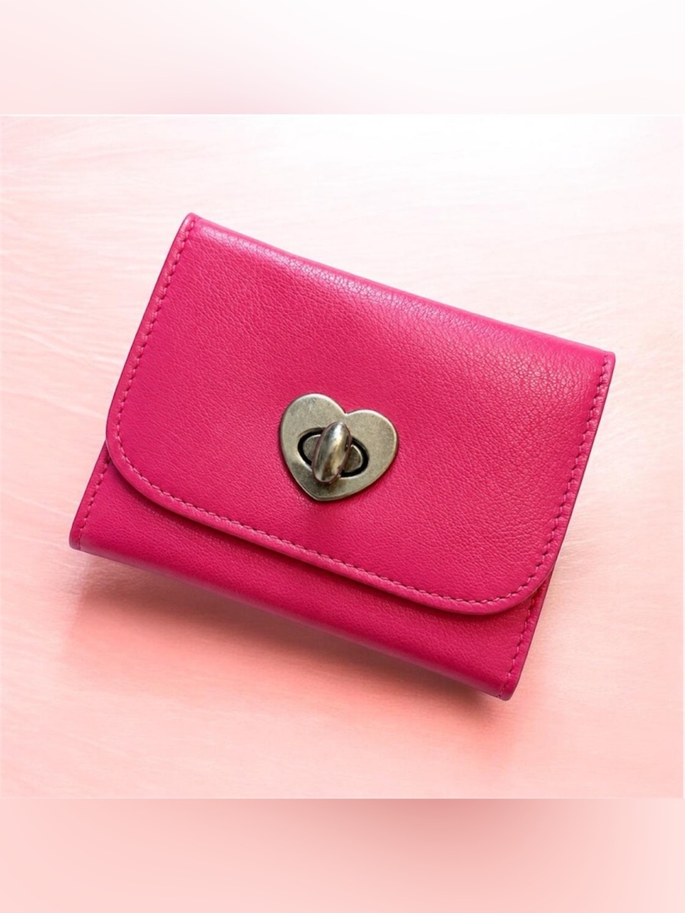 NWT Free People Hot Pink Leather Heart-Accent Wallet